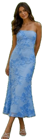 Soft blue floral midi dress from the supplied outfit reference