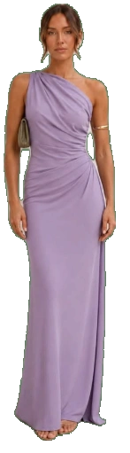Soft lilac one-shoulder dress from the supplied outfit reference